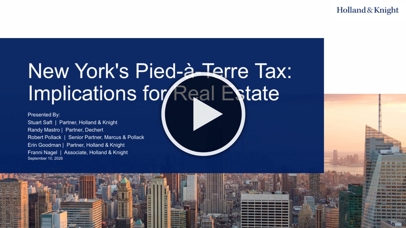 New York buildings with blue box and white text overlay