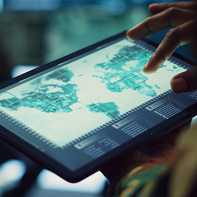 World map on screen